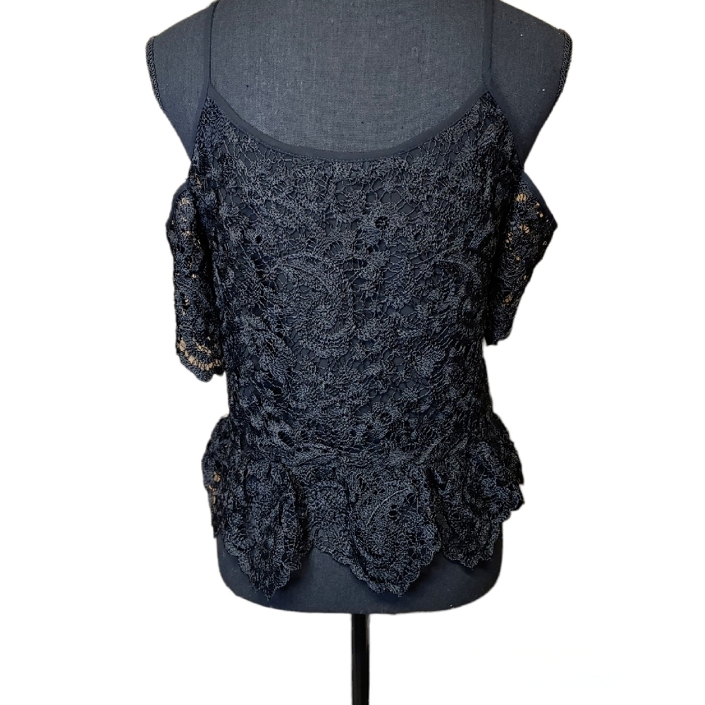 Zara Black off the cold shoulder lace tank size small - Picture 4 of 8
